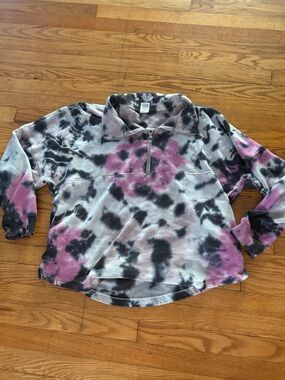 Victoria's Secret PINK Tie-Dye Quarter Zip Pullover - Pink, Black, White